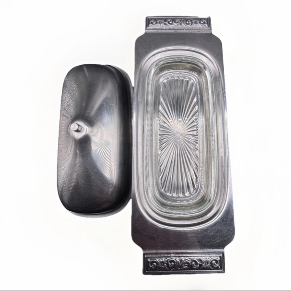 VTG Japan Stainless Butter Dish Floral Etched COMPLETE- Glass dish included! - Picture 3 of 7